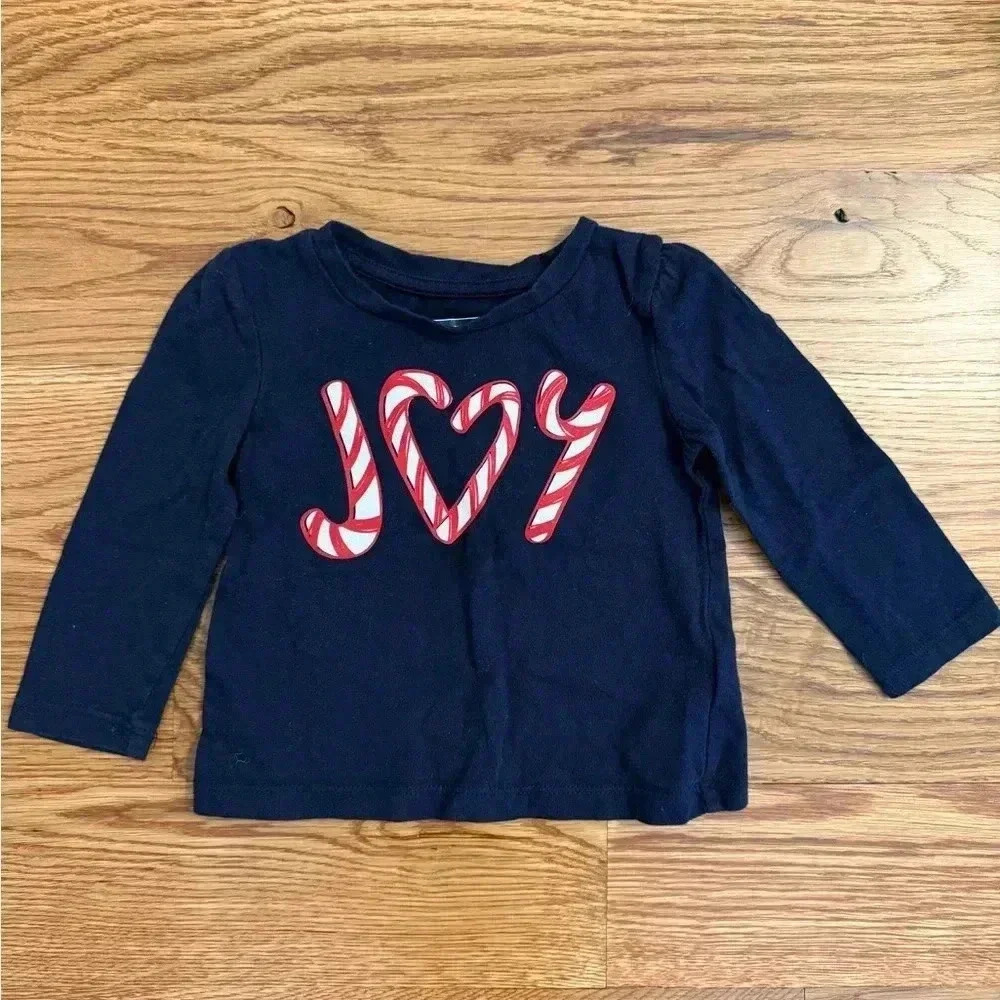 Baby Gap Holiday Long Sleeve Shirt Joy Candy Canes size 12-18 months